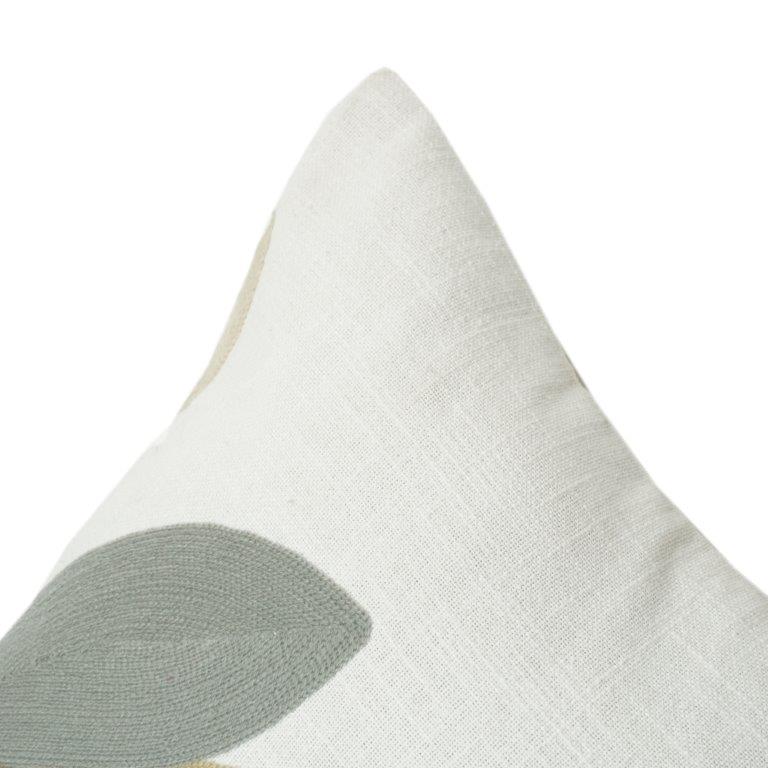 Abstract Leaf Embroidered Cotton Cushion Cover | Neutral Beige & Grey Decorative Pillow | 18x18 Inch Sofa Cushion Cover