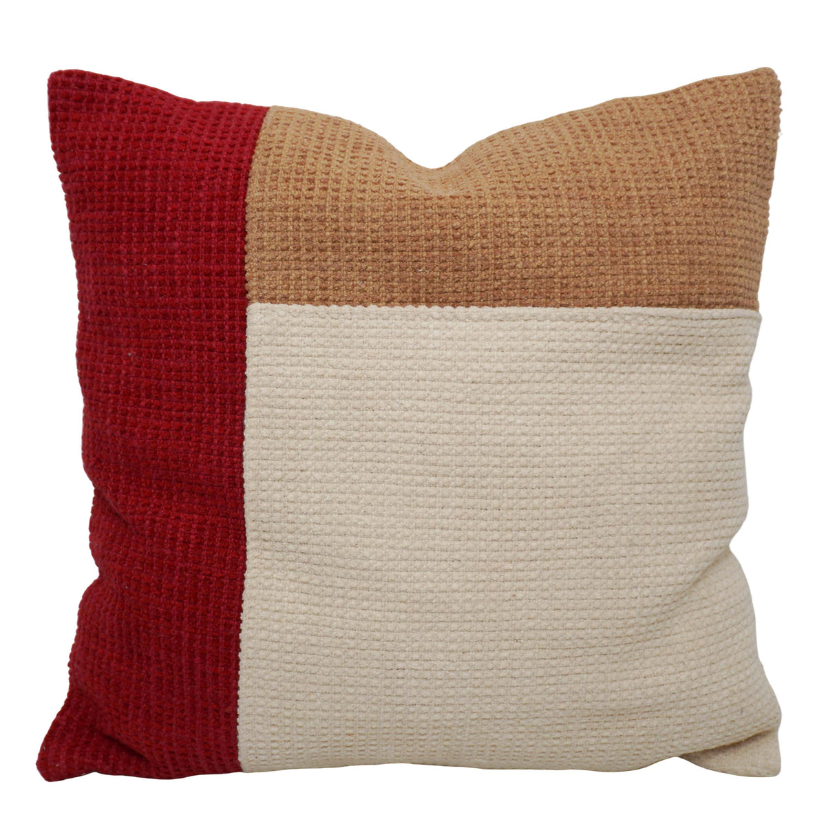Red Beige & Ivory Color-Block Handwoven Cotton Cushion Cover 45x45 cm