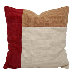 Red Beige & Ivory Color-Block Handwoven Cotton Cushion Cover 45x45 cm