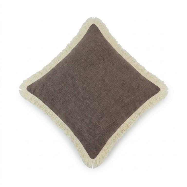 Rustic Brown Fringe Cotton Cushion Cover | Textured Linen Look Pillow Cover | 45 x 45 cm - Bulk manufacturer & supplier from Panipat, India