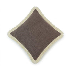 Rustic Brown Fringe Cotton Cushion Cover | Textured Linen Look Pillow Cover | 45 x 45 cm