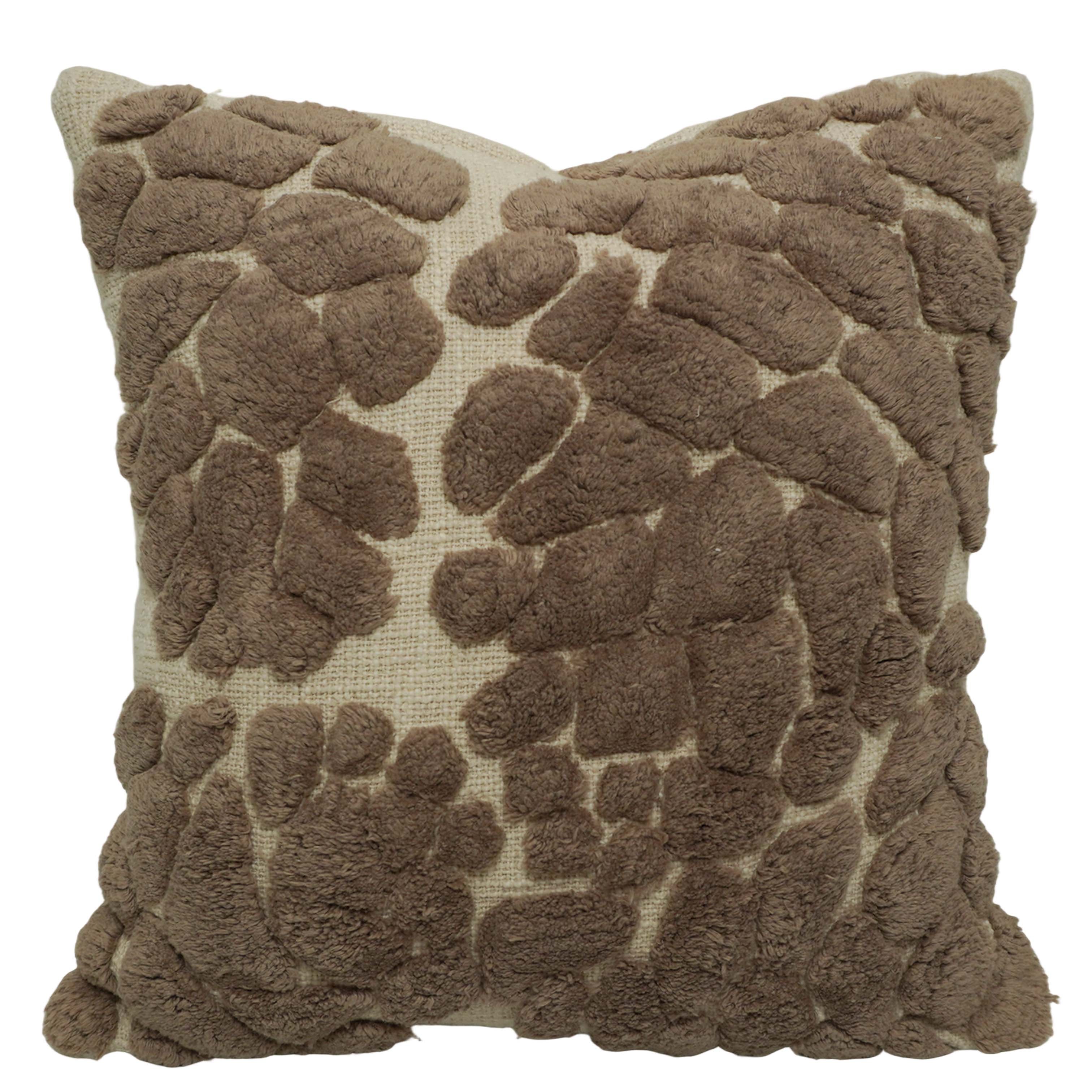 Handmade Tufted Cotton Cushion Cover 45x45 cm | Textured Abstract Floral Throw Pillow Cover | Hidden Zipper | Beige & Brown Decorative Cushion Cover