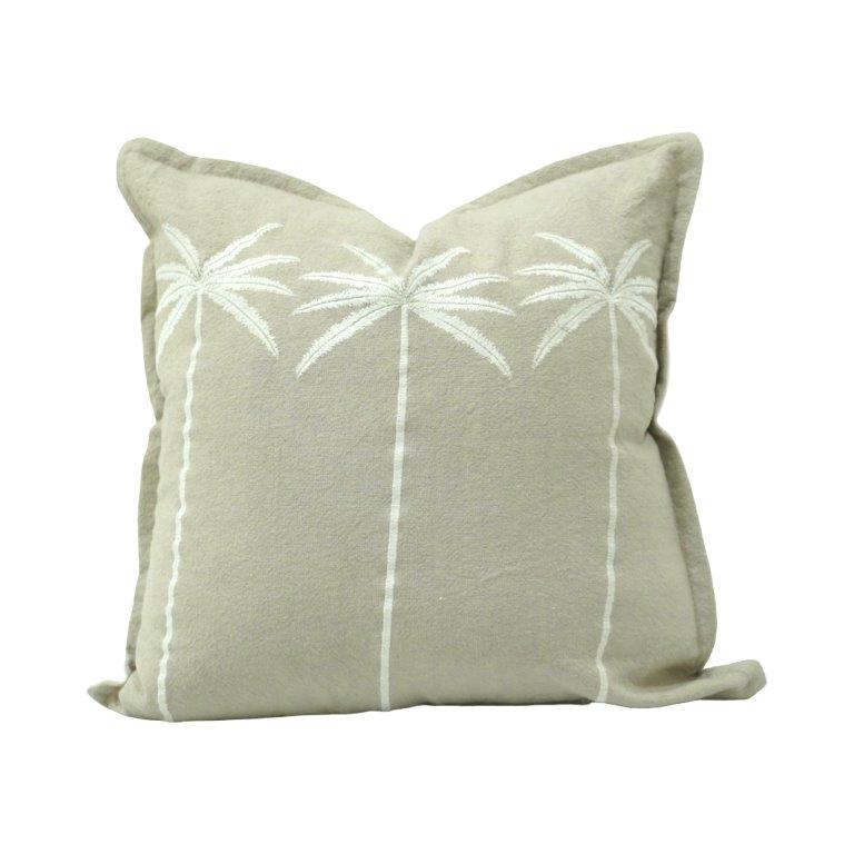 Palm Tree Embroidered Cotton Cushion Cover – Sage Green | 45x45 cm Decorative Pillow Cover - Bulk manufacturer & supplier from Panipat, India
