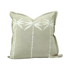 Palm Tree Embroidered Cotton Cushion Cover – Sage Green | 45x45 cm Decorative Pillow Cover