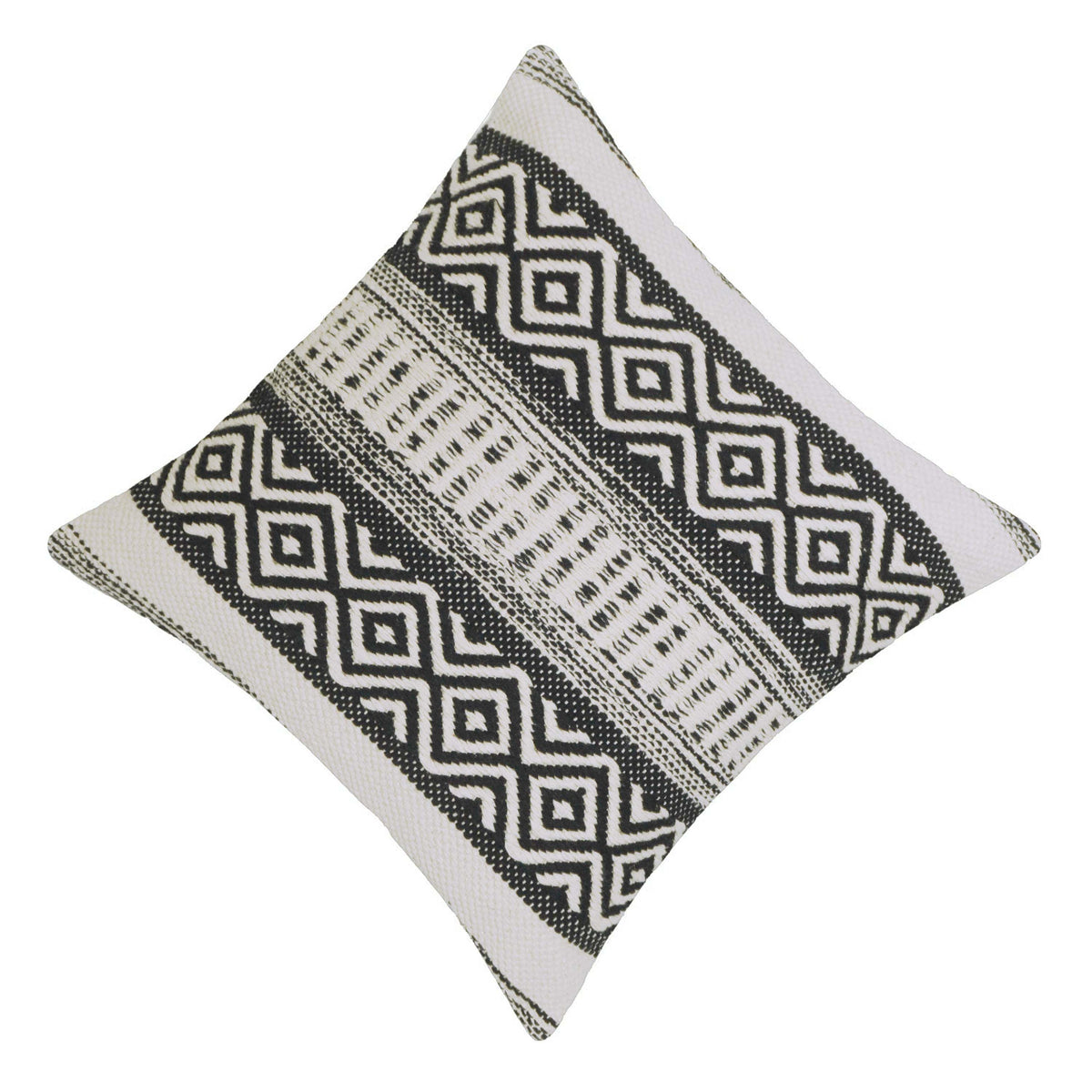 Handwoven Geometric Black & Cream Cushion Cover 45x45 cm | Tribal Pattern
