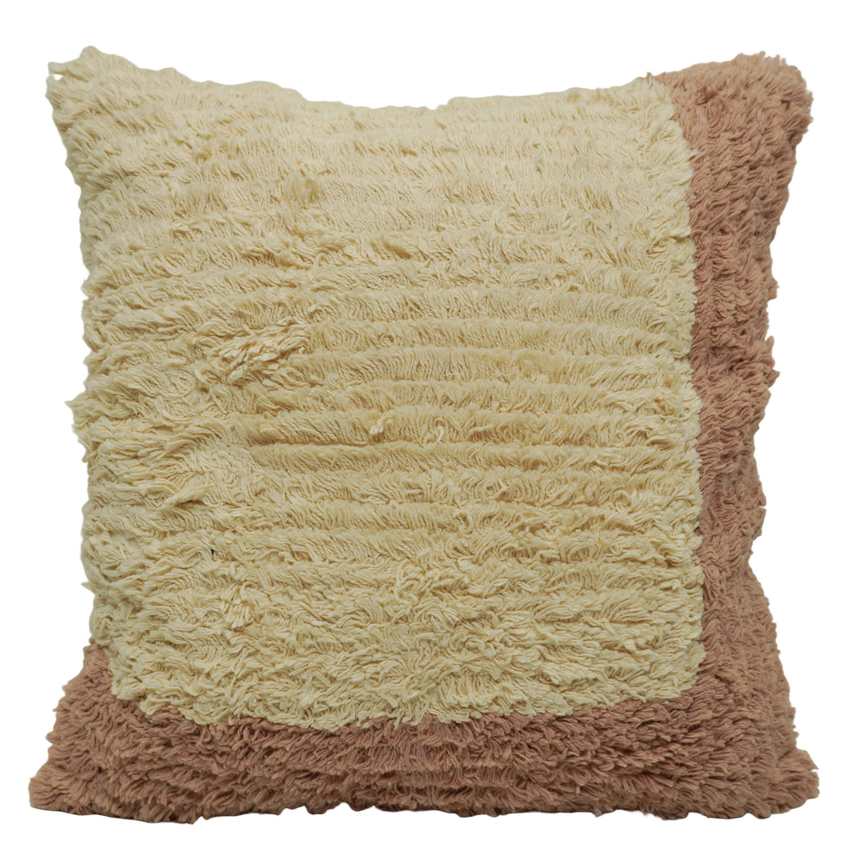 Handcrafted Tufted Cotton Cushion Cover 45x45 cm | Cream & Brown Textured Boho Decorative Throw Pillow Cover | Hidden Zip | 18x18 Inch