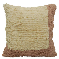 Handcrafted Tufted Cotton Cushion Cover 45x45 cm | Cream & Brown Textured Boho Decorative Throw Pillow Cover | Hidden Zip | 18x18 Inch