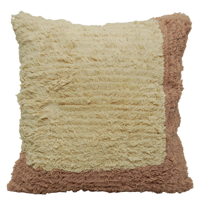 Handcrafted Tufted Cotton Cushion Cover 45x45 cm | Cream & Brown Textured Boho Decorative Throw Pillow Cover | Hidden Zip | 18x18 Inch