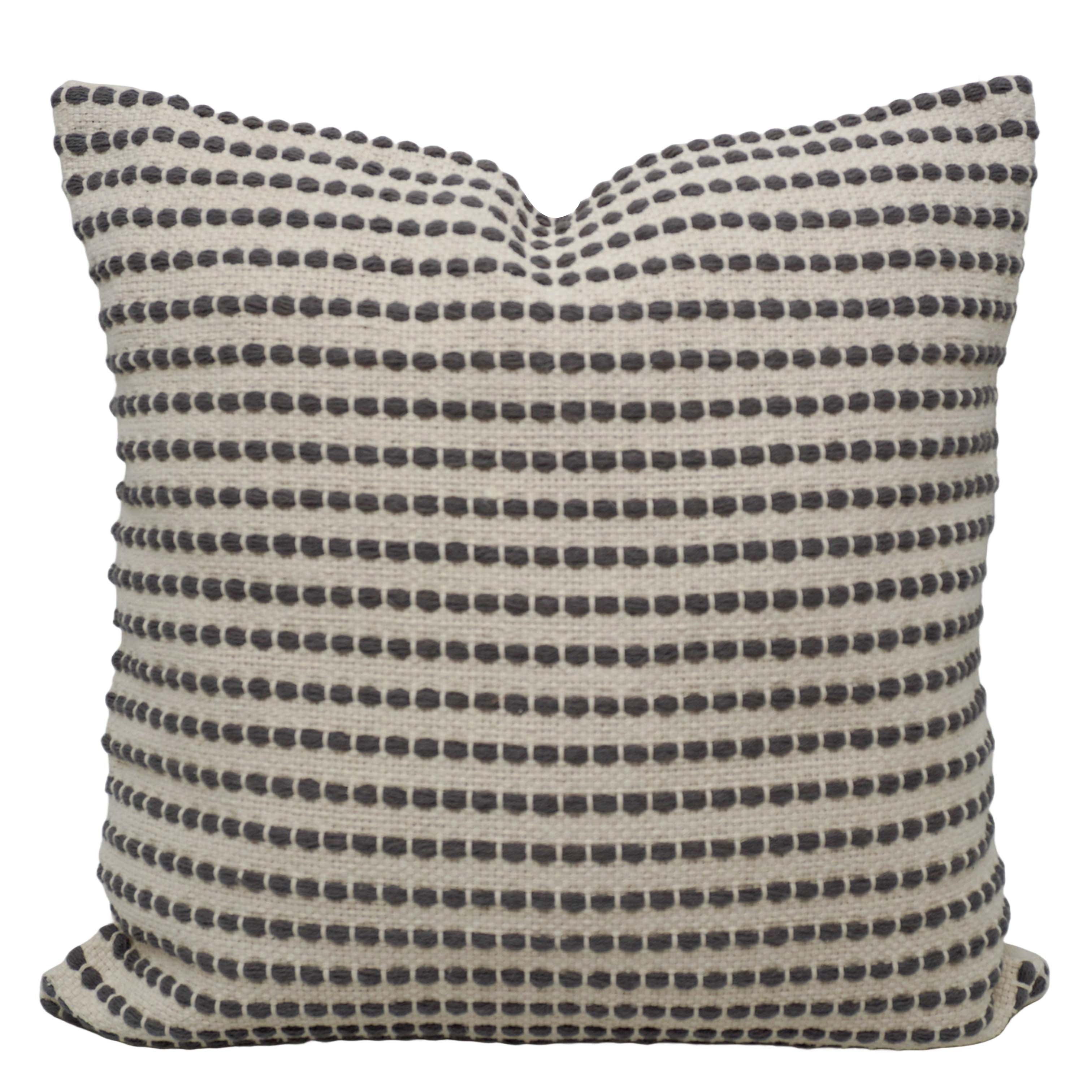 Handwoven Cotton Cushion Cover 45x45 cm | Black & Natural Woven Striped Throw Pillow Cover | Modern Farmhouse Decorative Cushion Cover | Hidden Zipper