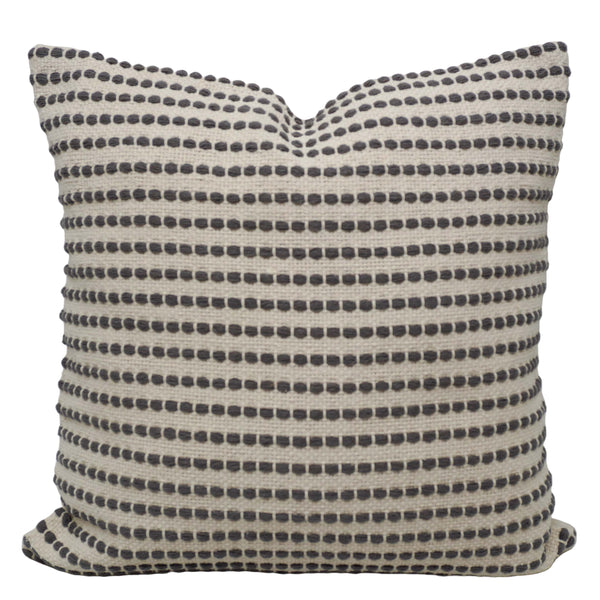Handwoven Cotton Cushion Cover 45x45 cm | Black & Natural Woven Striped Throw Pillow Cover | Modern Farmhouse Decorative Cushion Cover | Hidden Zipper