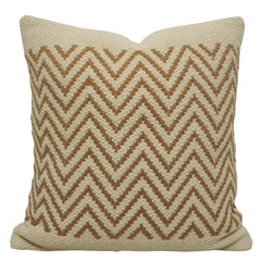 Handwoven Cotton Chevron Cushion Cover 45x45 cm | Woven Zigzag Pattern | Beige & Brown Decorative Throw Pillow Cover | Hidden Zipper | Boho Modern Home Décor