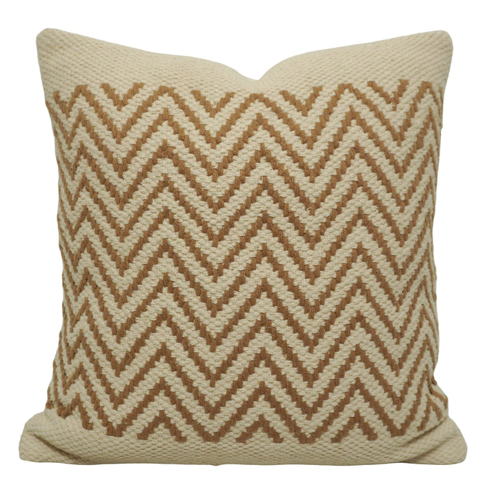 Handwoven Cotton Chevron Cushion Cover 45x45 cm | Woven Zigzag Pattern | Beige & Brown Decorative Throw Pillow Cover | Hidden Zipper | Boho Modern Home Décor