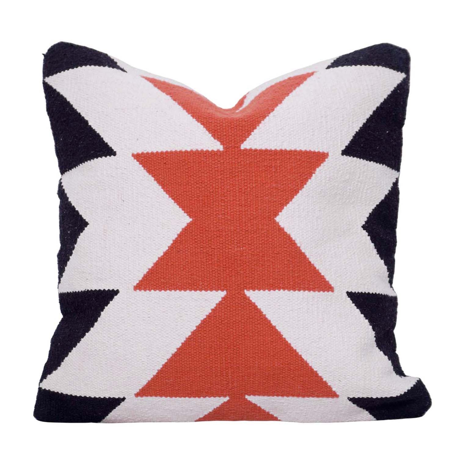 Handwoven Geometric Cotton Cushion Cover 45x45 cm | Black, White & Rust | Modern Boho Decorative Throw Pillow Cover with Concealed Zipper
