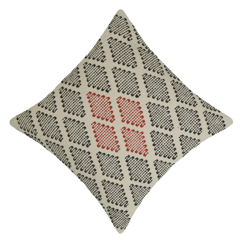 Handwoven Geometric Cushion Cover in Ivory, Black & Rust – 45 x 45 cm