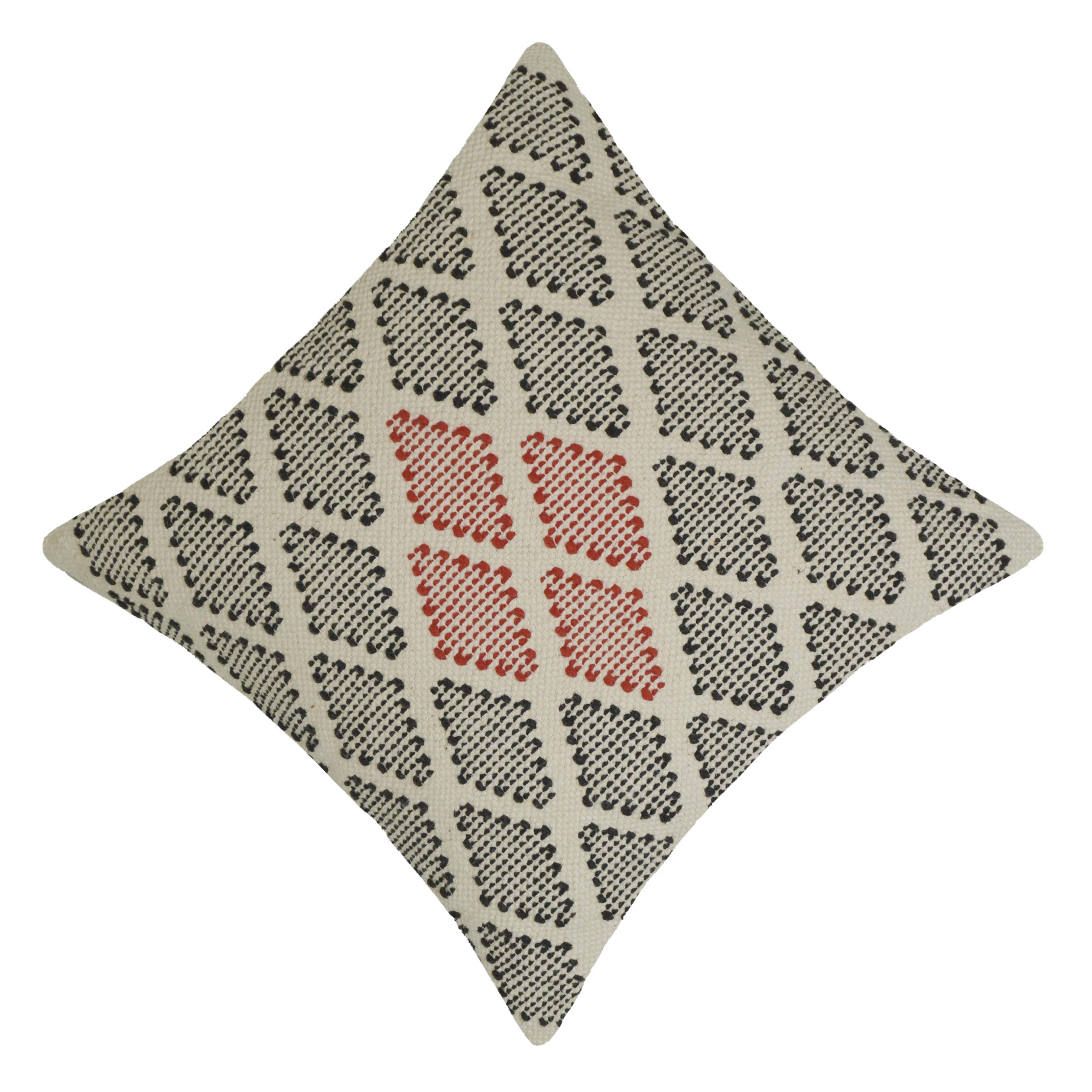 Handwoven Geometric Cushion Cover in Ivory, Black & Rust – 45 x 45 cm