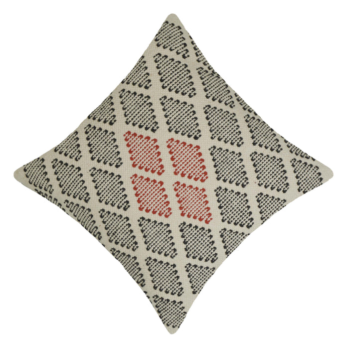 Handwoven Geometric Cushion Cover in Ivory, Black & Rust – 45 x 45 cm