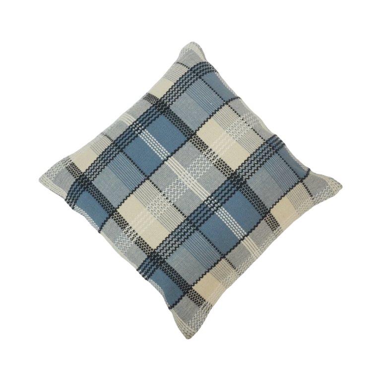 Handmade Blue Plaid Cotton Cushion Cover 45x45 cm | Woven Checkered Throw Pillow Cover | Farmhouse & Modern Décor - Bulk manufacturer & supplier from Panipat, India