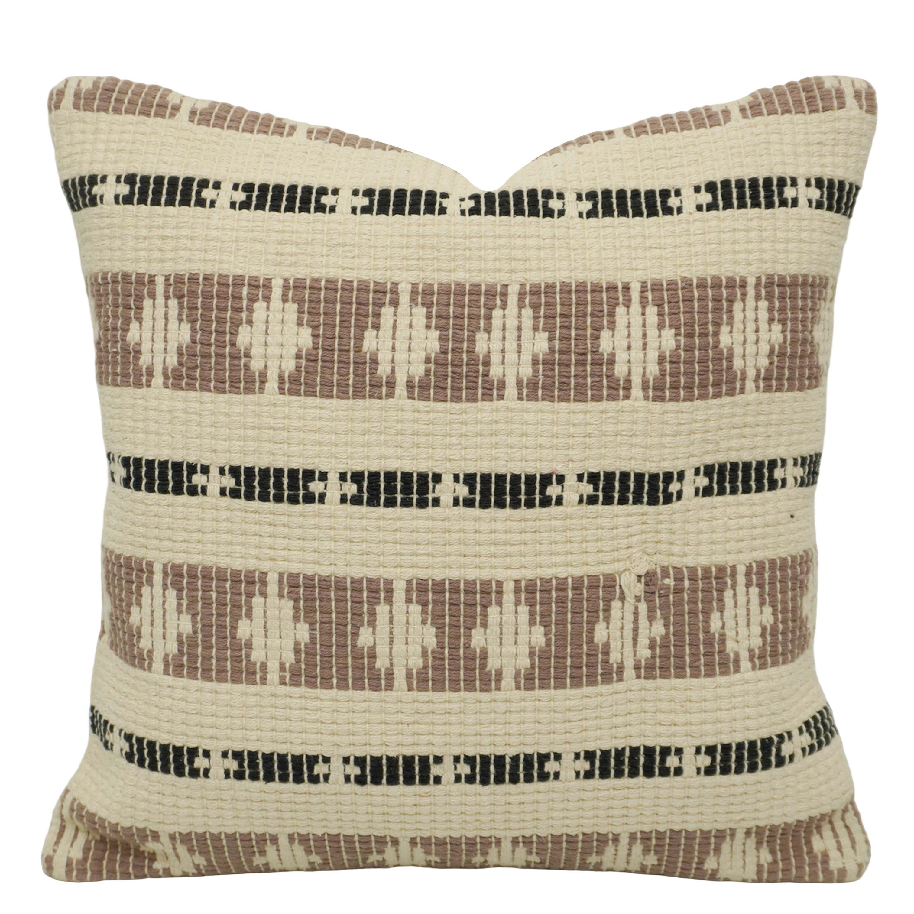 Handwoven Cotton Cushion Cover 45x45 cm | Geometric Tribal Pattern | Textured Woven Decorative Throw Pillow Cover | Hidden Zipper | Boho Living Room Décor