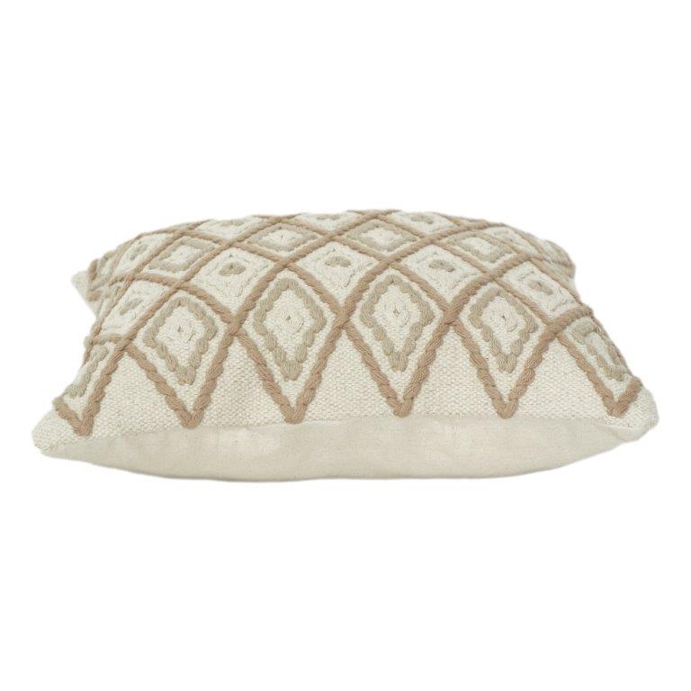 Beige Diamond Embroidered Cotton Cushion Cover | Textured Geometric Pattern | Neutral Boho Decor | 18x18 Inch - Bulk manufacturer & supplier from Panipat, India