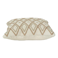 Beige Diamant Bestickter Kissenbezug aus Baumwolle | Texturiertes Geometrisches Muster | Neutrale Boho-Deko | 45x45 cm