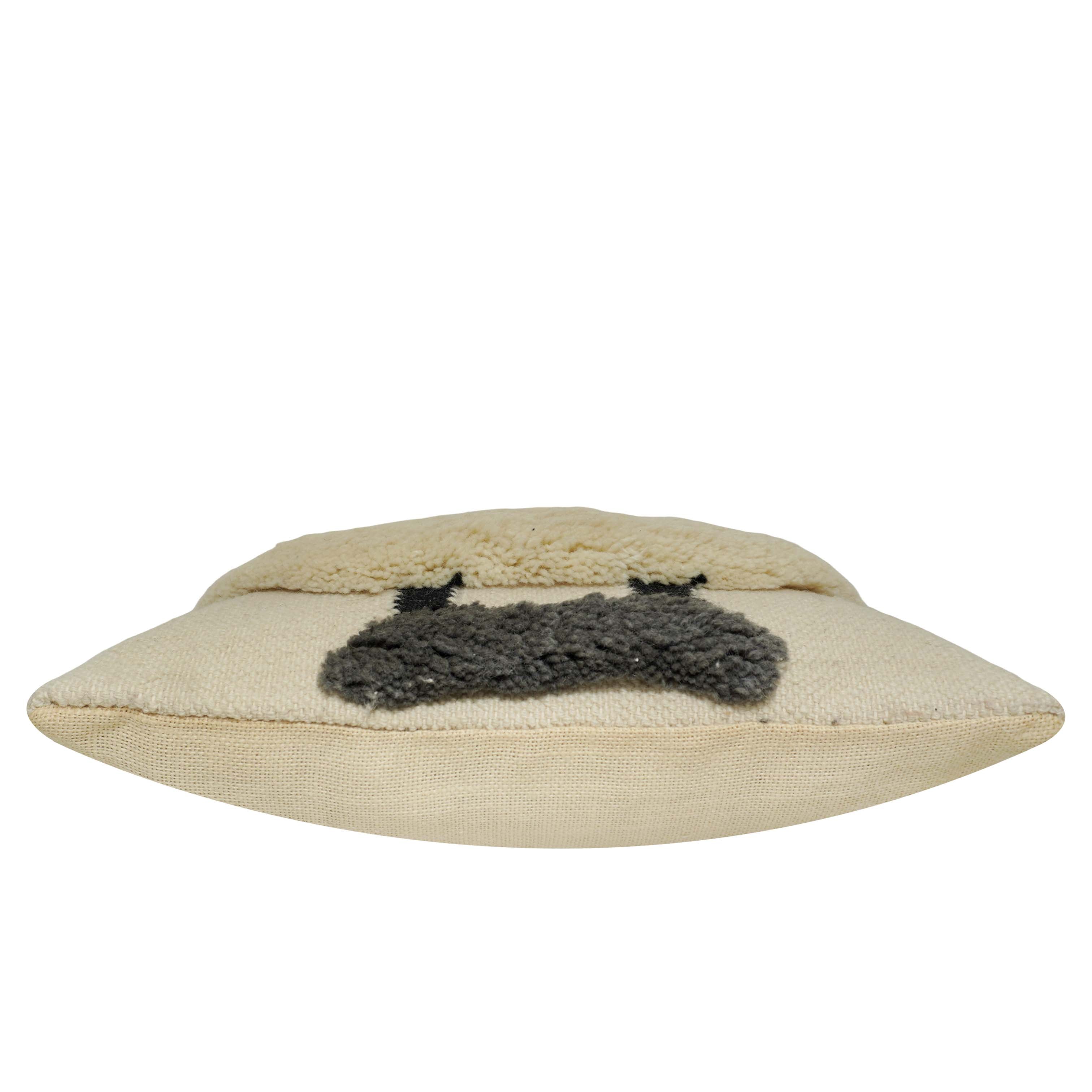 Hand Tufted Wool Bear Face Cushion Cover 45x45 cm | Soft Decorative Throw Pillow Cover | Cream & Black | Hidden Zip
