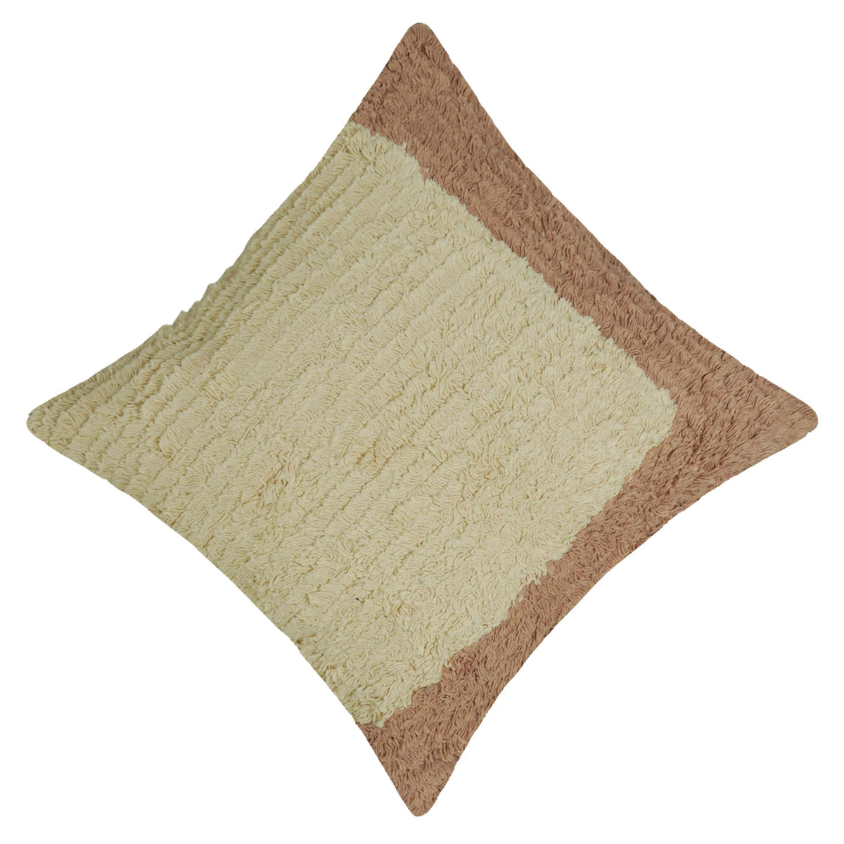 Handcrafted Tufted Cotton Cushion Cover 45x45 cm | Cream & Brown Textured Boho Decorative Throw Pillow Cover | Hidden Zip | 18x18 Inch
