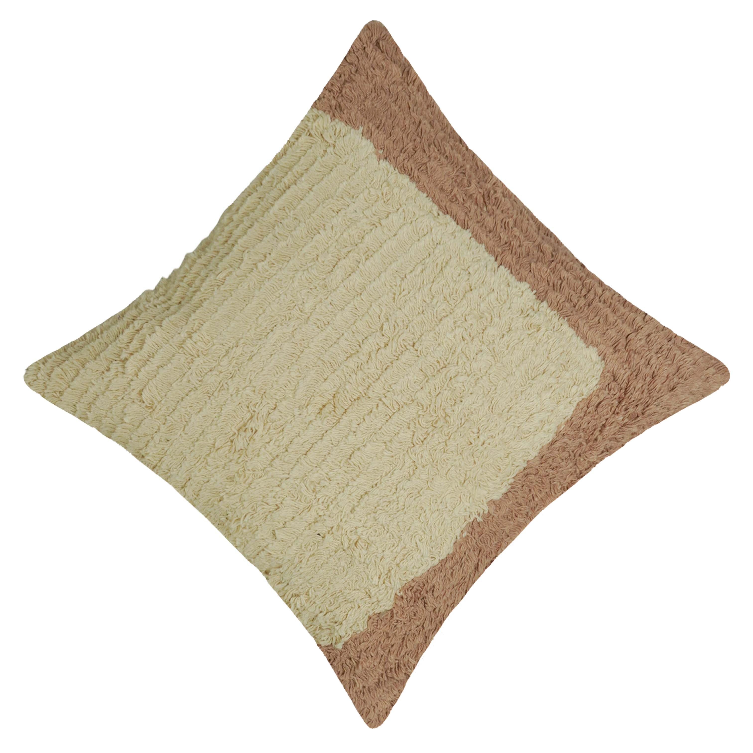 Handcrafted Tufted Cotton Cushion Cover 45x45 cm | Cream & Brown Textured Boho Decorative Throw Pillow Cover | Hidden Zip | 18x18 Inch