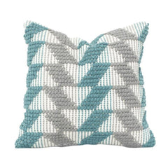 Handcrafted Tufted Cotton Cushion Cover 45x45 cm – Geometric Chevron Pattern in Teal & Grey | Textured Boho Decorative Pillow Cover