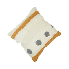 Hand Tufted Cotton Cushion Cover 45x45 cm | Textured Geometric Stripe Design | Ivory, Mustard & Grey Decorative Pillow Cover