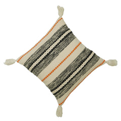 Handwoven Cotton Cushion Cover 45x45 cm – Boho Striped Textured Design with Tassel Details