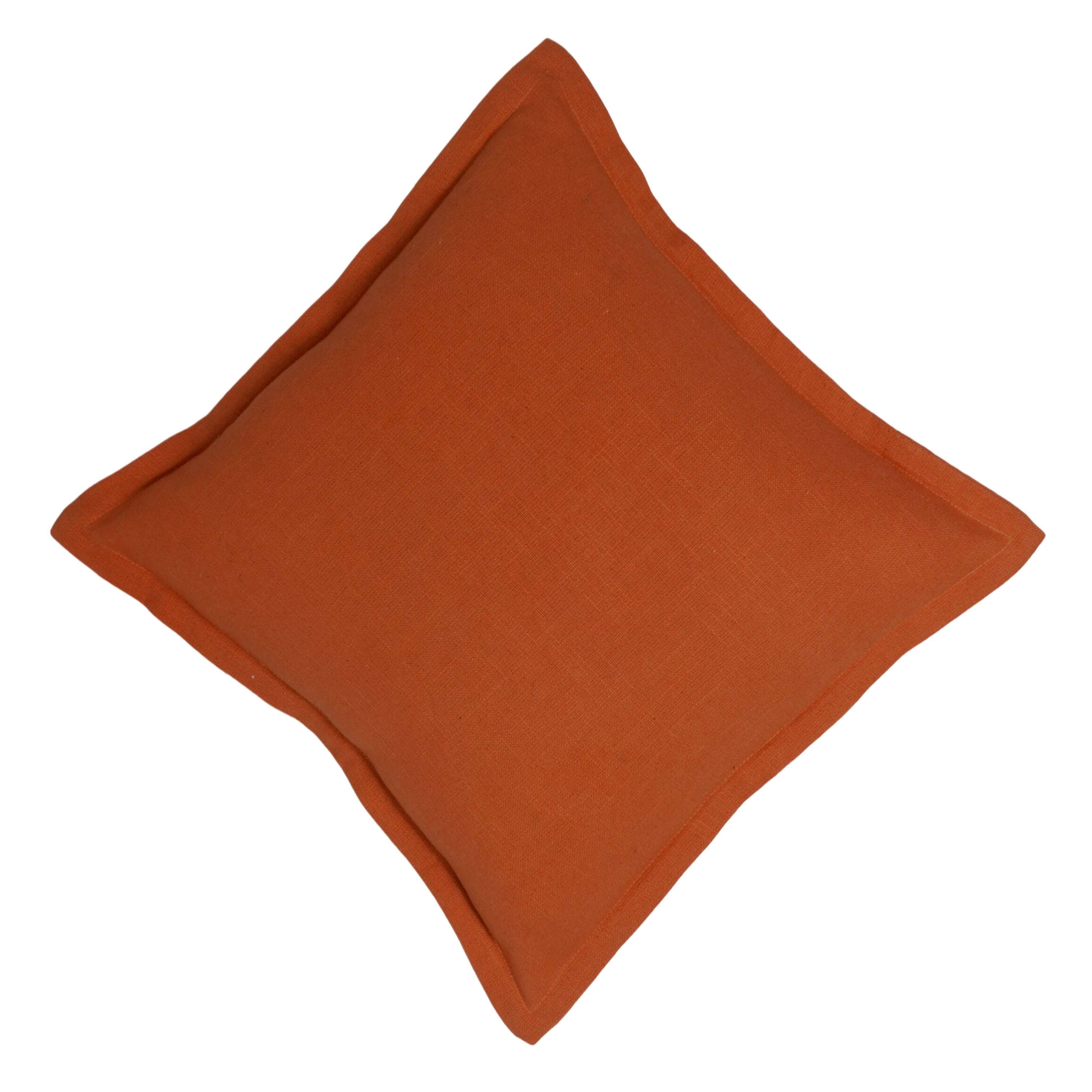 Plain Solid Cotton Cushion Cover 45x45 cm | Minimalist Decorative Throw Pillow Cover with Concealed Zipper | Rust Orange | 18x18 Inch