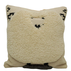 Hand Tufted Wool Bear Face Cushion Cover 45x45 cm | Soft Decorative Throw Pillow Cover | Cream & Black | Hidden Zip