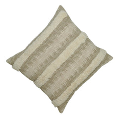 Printed & Tufted Cotton Cushion Cover 45x45 cm | Textured Striped Design | Decorative Throw Pillow Cover with Hidden Zipper | Beige & Ivory