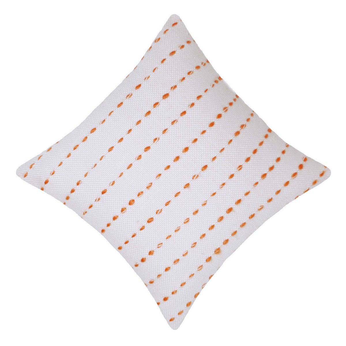Handwoven White Cushion Cover with Orange Dotted Stripe Design – 45 x 45 cm