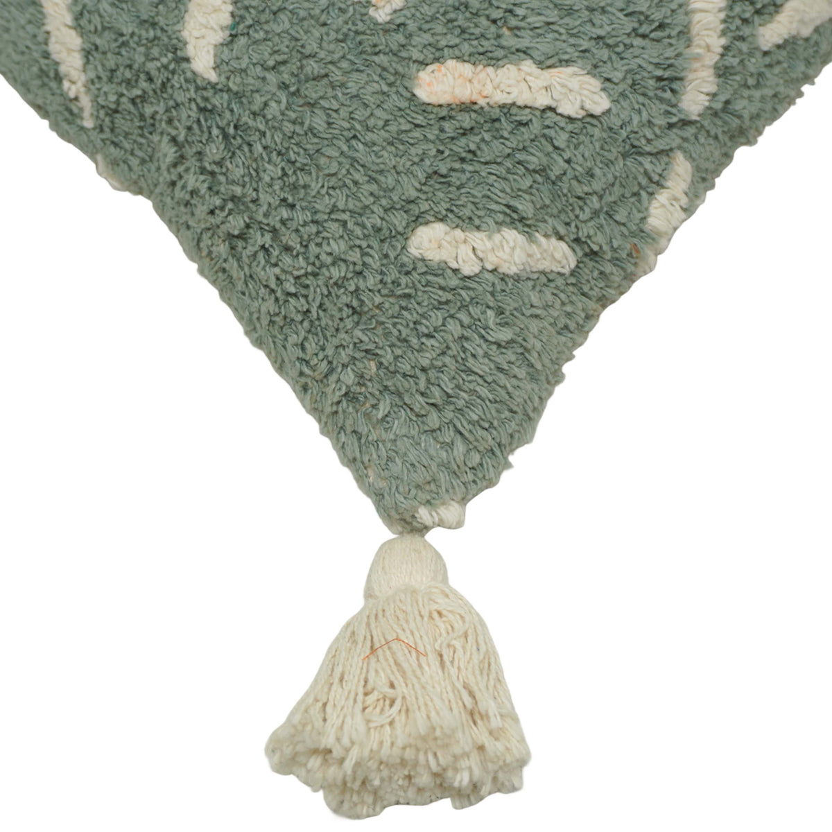 Hand Tufted Cotton Cushion Cover 45x45 cm | Sage Green Abstract Textured Throw Pillow Cover with Tassels | Boho Modern Home Décor