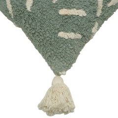 Hand Tufted Cotton Cushion Cover 45x45 cm | Sage Green Abstract Textured Throw Pillow Cover with Tassels | Boho Modern Home Décor