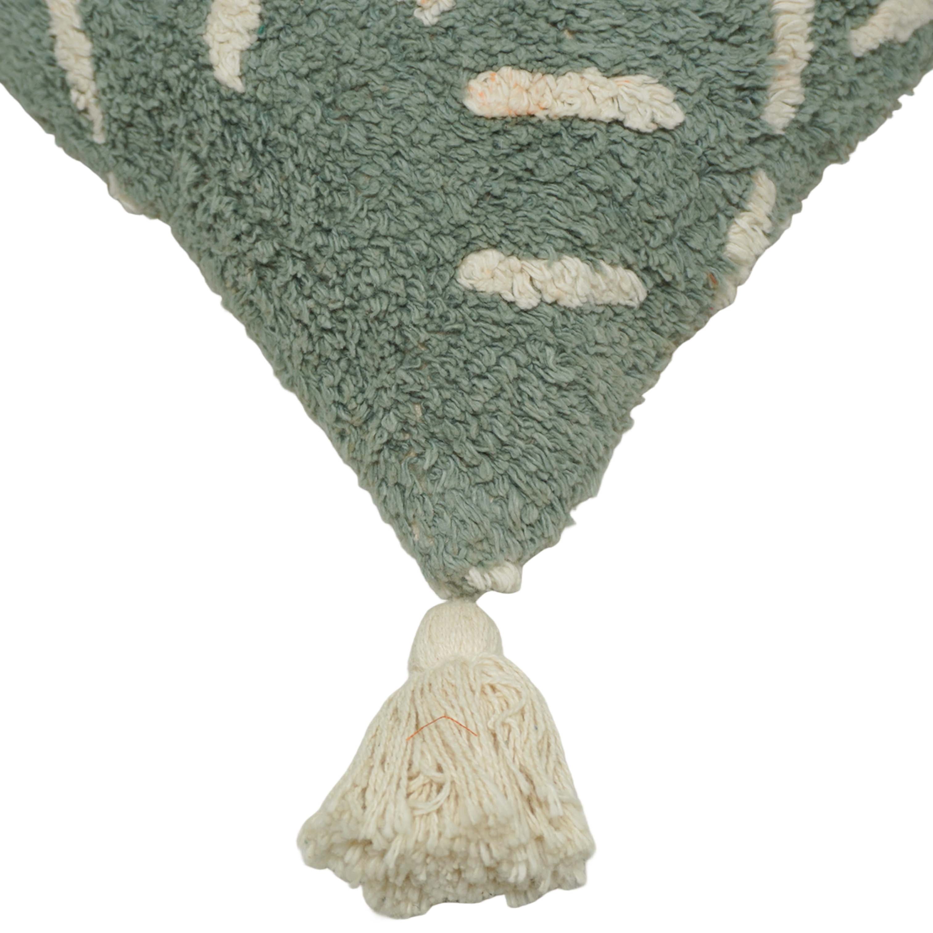 Hand Tufted Cotton Cushion Cover 45x45 cm | Sage Green Abstract Textured Throw Pillow Cover with Tassels | Boho Modern Home Décor
