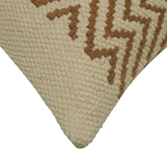 Handwoven Cotton Chevron Cushion Cover 45x45 cm | Woven Zigzag Pattern | Beige & Brown Decorative Throw Pillow Cover | Hidden Zipper | Boho Modern Home Décor