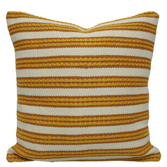 Handwoven Cotton Cushion Cover 45x45 cm | Mustard & Ivory Striped Textured Woven Cushion Cover | Decorative Boho Throw Pillow Cover with Concealed Zipper