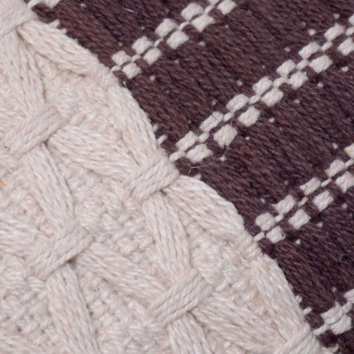 Handwoven Cotton Cushion Cover 45x45 cm | Textured Geometric Weave & Striped Design | Handmade Decorative Throw Pillow Cover | Brown & Ivory - Bulk manufacturer & supplier from Panipat, India