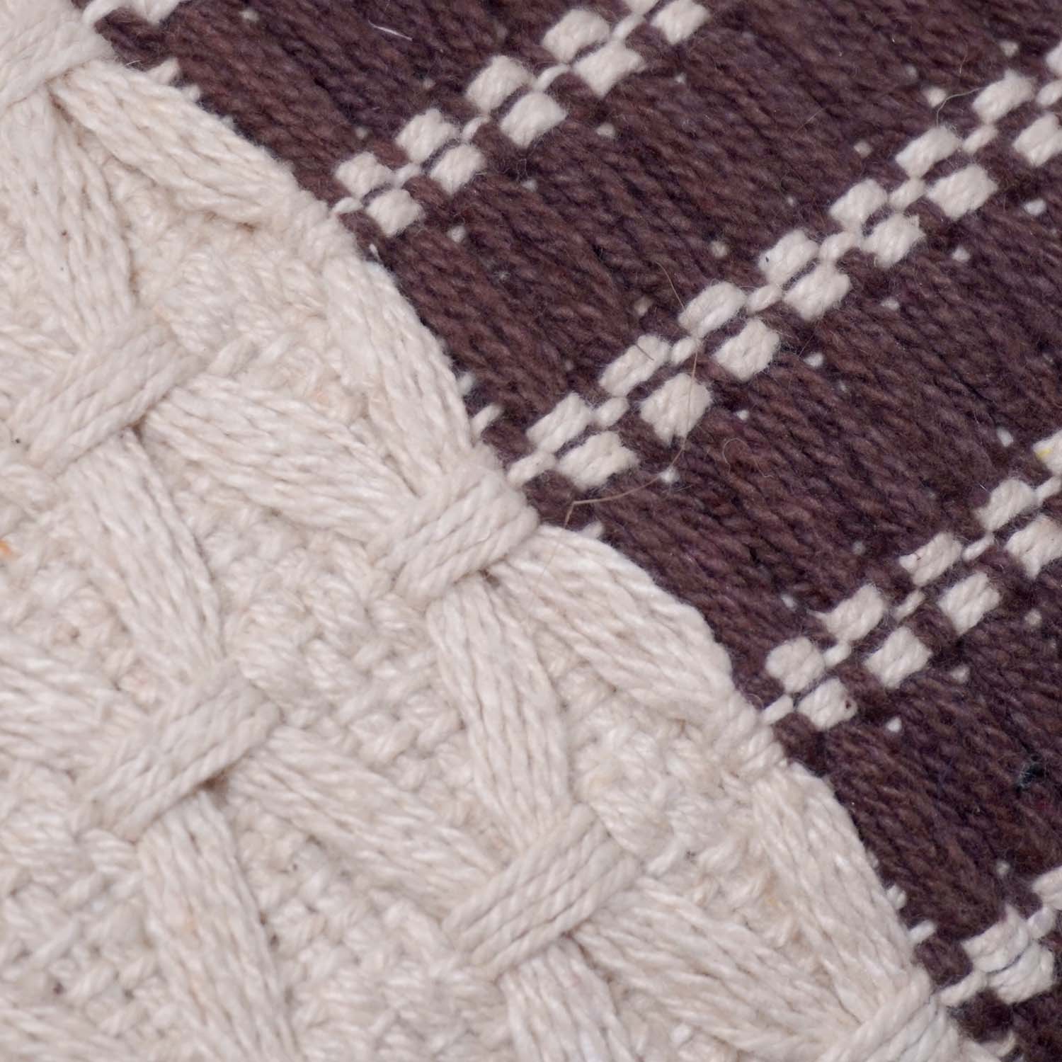 Handwoven Cotton Cushion Cover 45x45 cm | Textured Geometric Weave & Striped Design | Handmade Decorative Throw Pillow Cover | Brown & Ivory