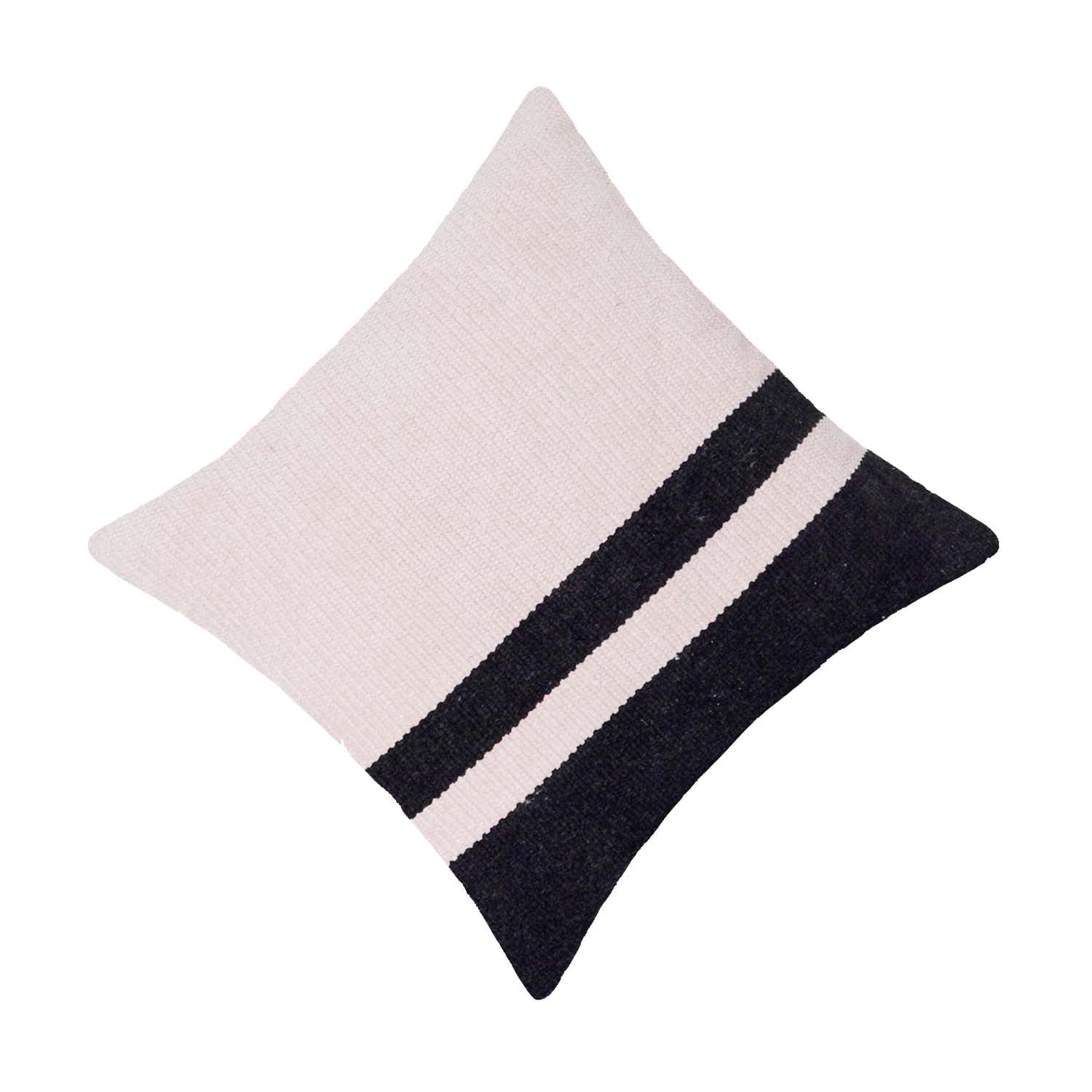 Handmade Cotton Striped Cushion Cover 45x45 cm | Black & Natural Woven Throw Pillow Cover | Modern Minimalist Decorative Cushion Cover | Concealed Zip