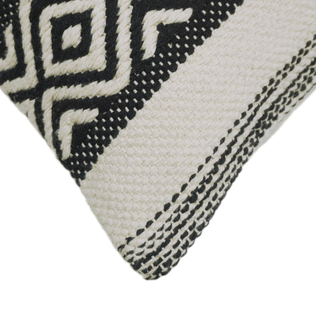 Handgewebter geometrischer Kissenbezug Schwarz & Creme 45x45 cm | Stammesmuster