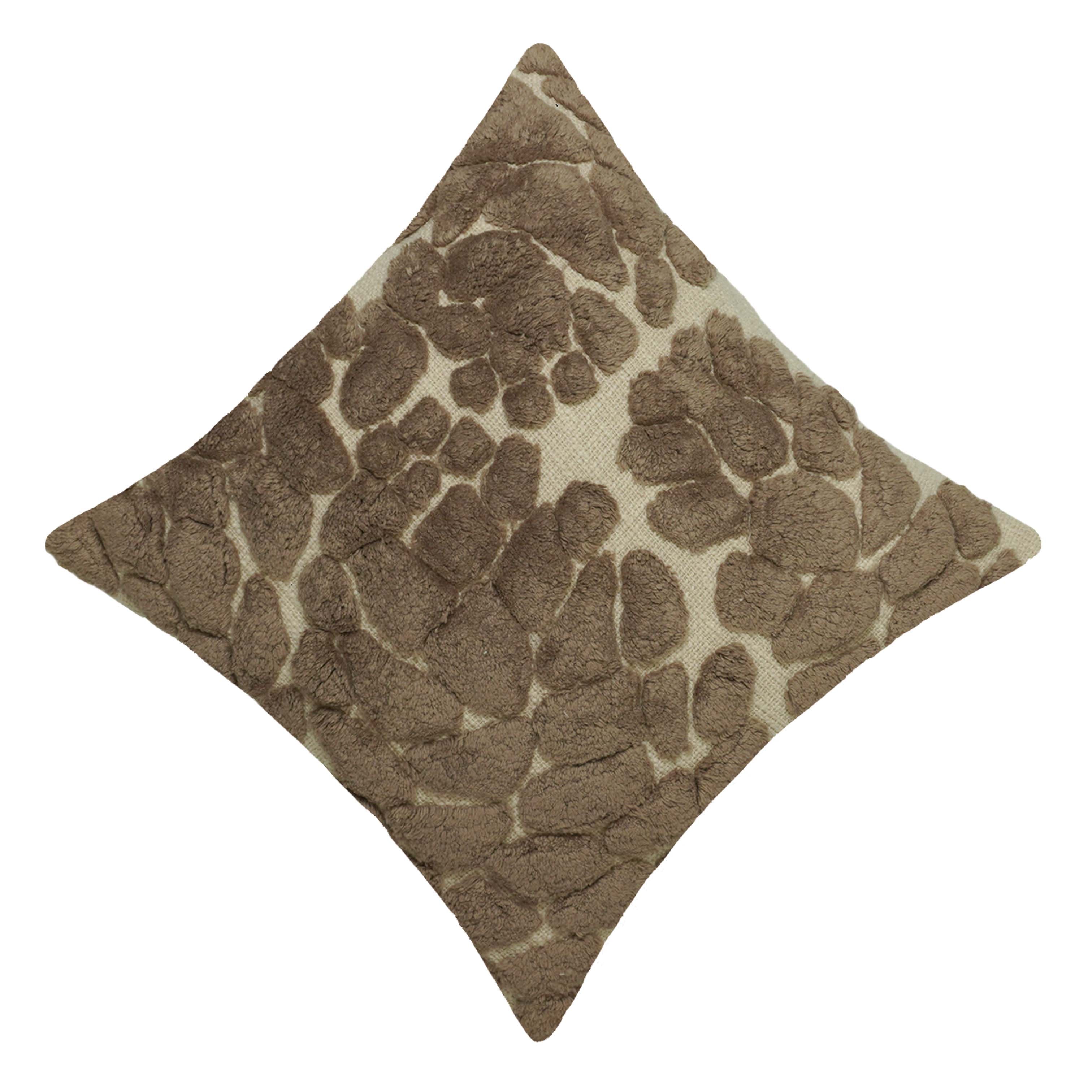 Handmade Tufted Cotton Cushion Cover 45x45 cm | Textured Abstract Floral Throw Pillow Cover | Hidden Zipper | Beige & Brown Decorative Cushion Cover