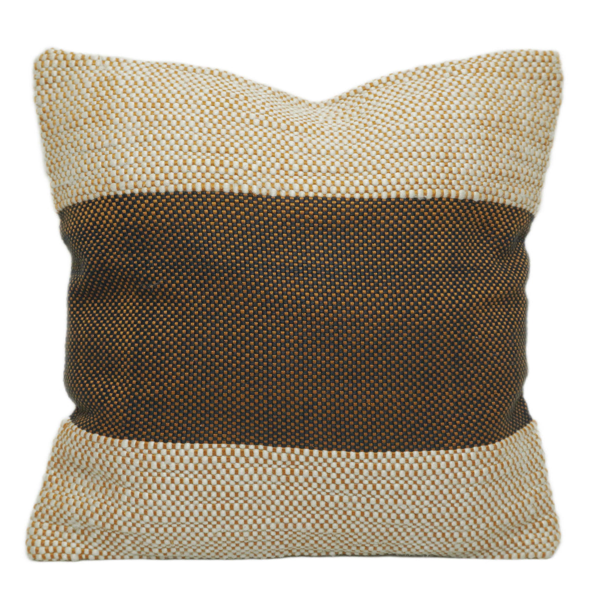 Handwoven Textured Cushion Cover – Black, Brown & Cream Geometric Design – 45 x 45 cm