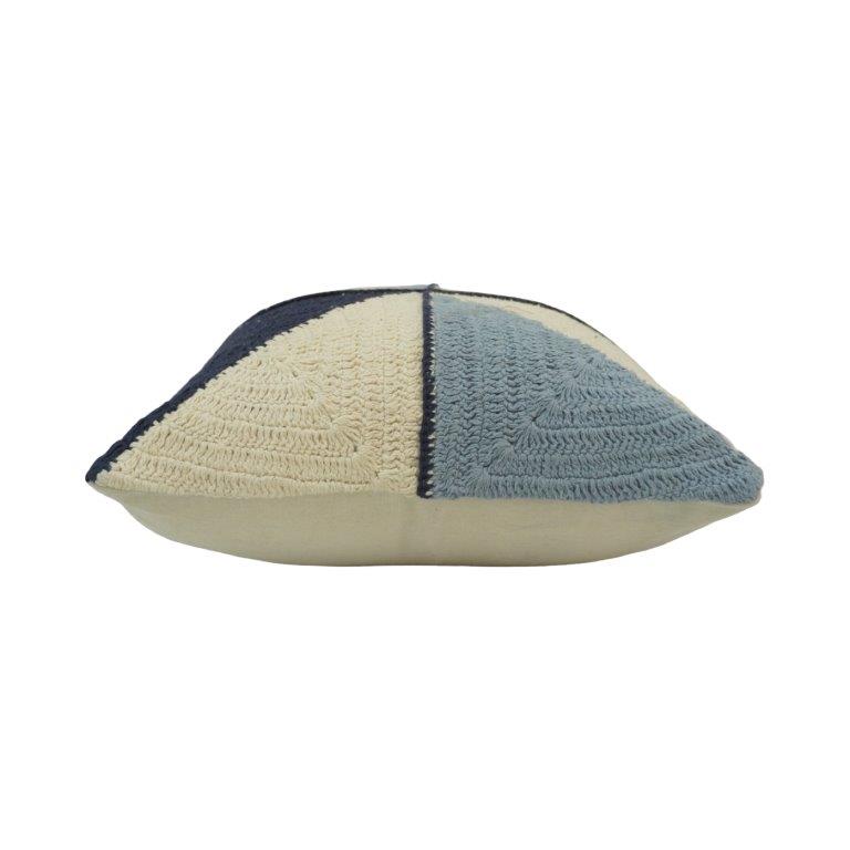 Hand Knitted Geometric Cotton Cushion Cover | Blue & Ivory Pinwheel Design | 45x45 cm - Bulk manufacturer & supplier from Panipat, India