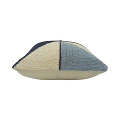 Hand Knitted Geometric Cotton Cushion Cover | Blue & Ivory Pinwheel Design | 45x45 cm