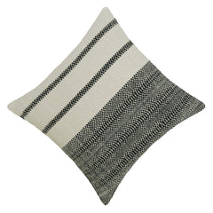 **Handwoven Ivory & Black Textured Striped Cotton Cushion Cover – 45 x 45 cm**