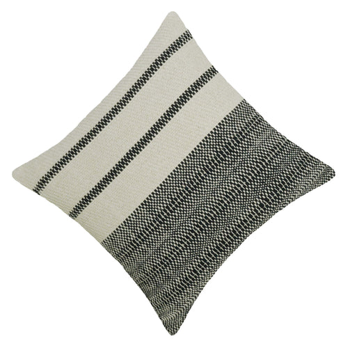 **Handwoven Ivory & Black Textured Striped Cotton Cushion Cover – 45 x 45 cm**