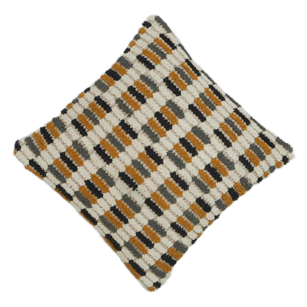 Handwoven Geometric Textured Cushion Cover – Multicolor Check Pattern, 45 x 45 cm